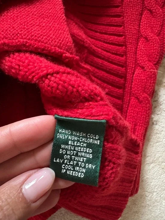 Vintage Ralph Lauren red cable knit wool rabbit hair cardigan size M - Picture 5 of 8